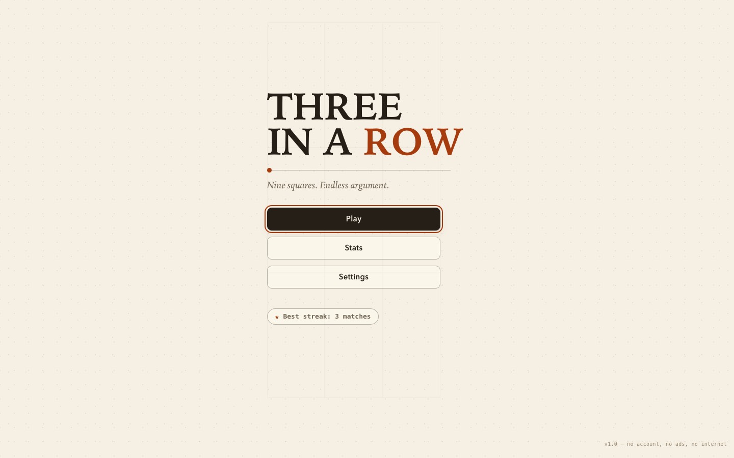 Three in a Row site built by DeepSeek V4 Flash