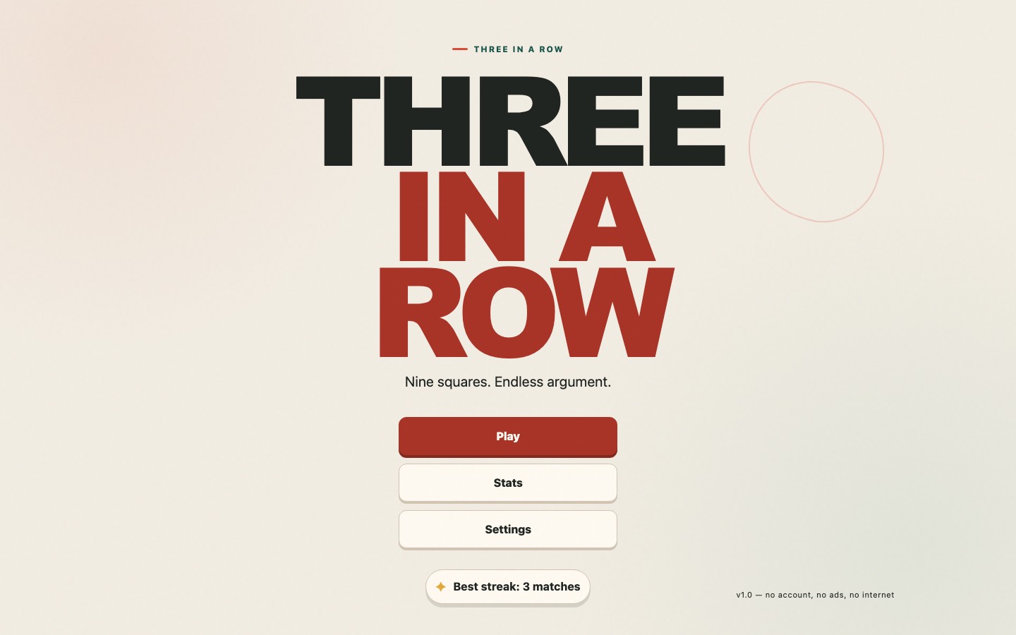 Three in a Row site built by GPT-5.6 Luna