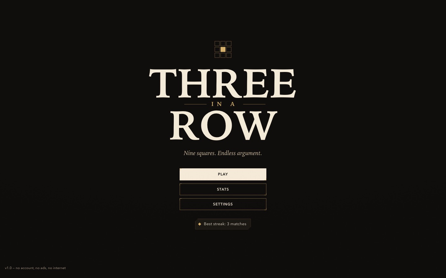 Three in a Row site built by Grok 4.6