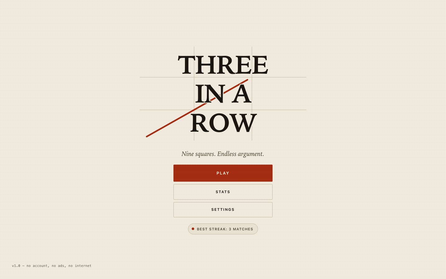 Three in a Row site built by Claude Opus 5
